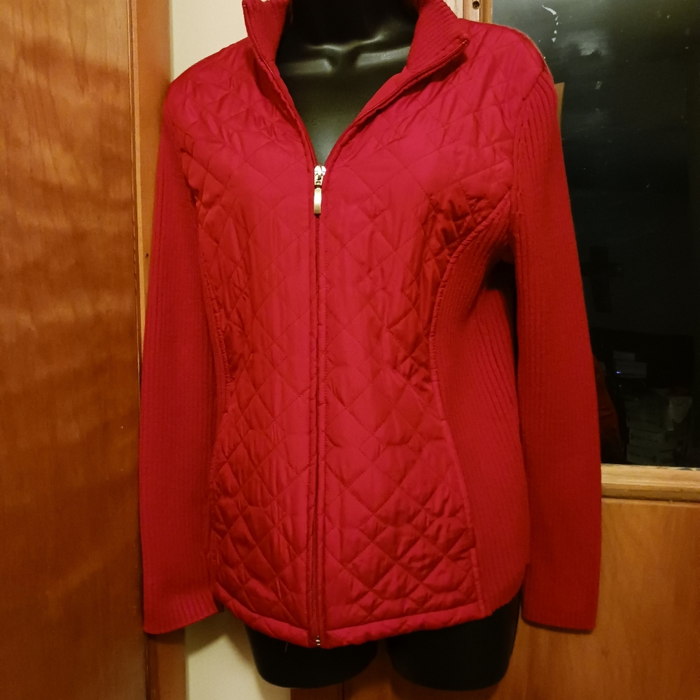 Croft & Barrow Cardigan Sweater Jacket Knit Quilt Front S Med Full Zip Free Ship